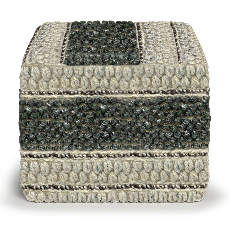 Pouf carré en laine et coton Grady, Laine verte