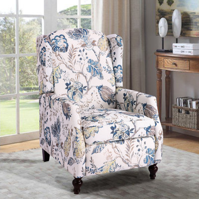 Damar 26.5" Floral Print Upholstered Recliner, Manual Standard Recliner w/ Classic Wing Back