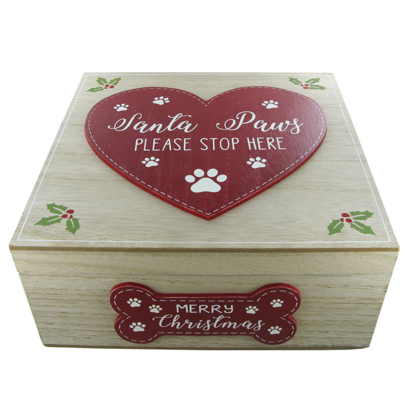 Christmas Box Santa Paws Wooden Box