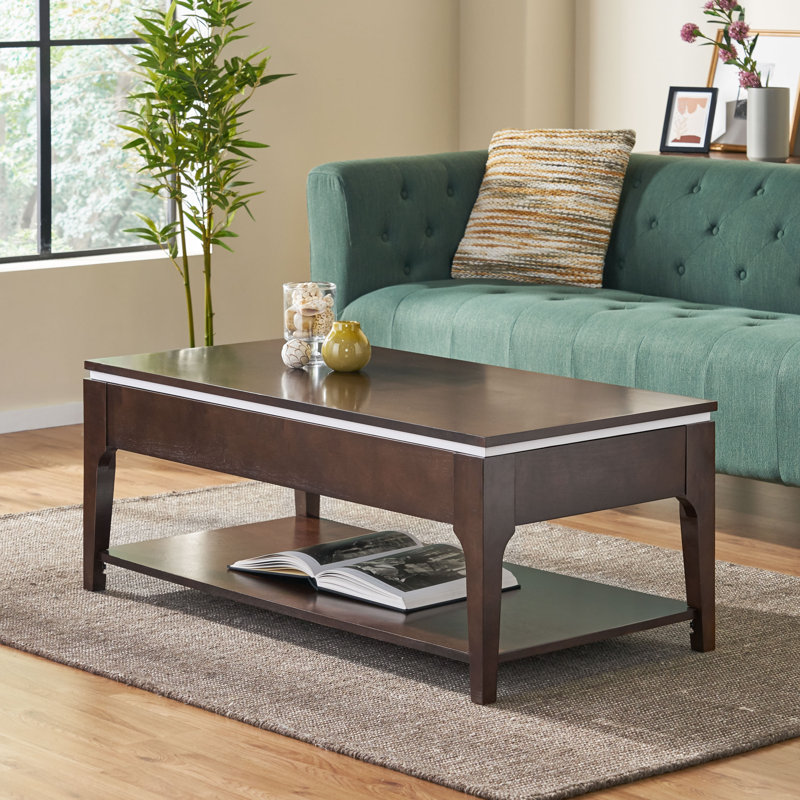 Table basse à plateau relevable avec rangement, Noyer foncé