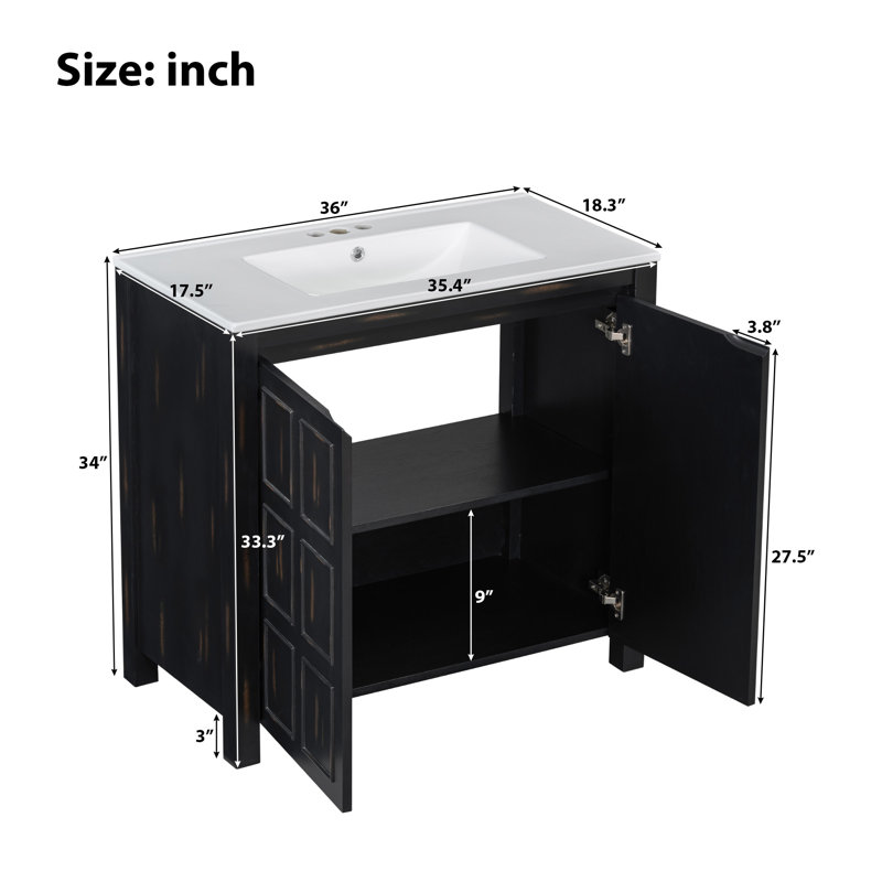 36" Vintage Espresso Bathroom Vanity | Ceramic Sink & Solid Wood Storage