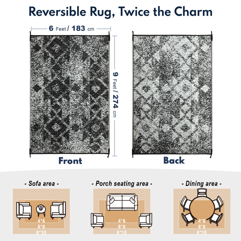 Tapis d'extérieur gris Costa Rica, Rectangle 6 pi x 9 pi