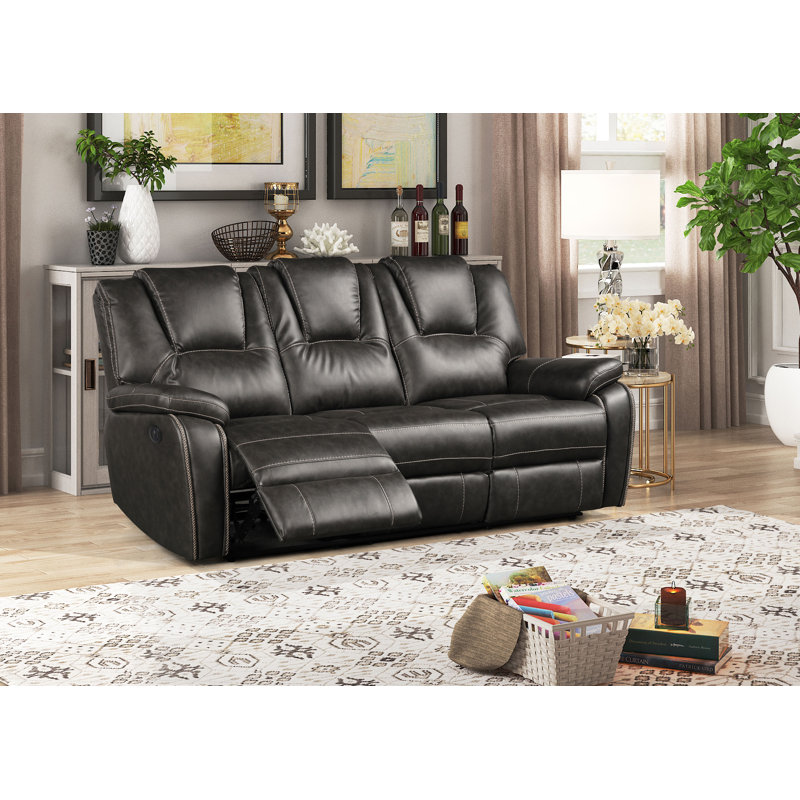 Breathable Air Leather With Usb Reclining Sofa, Black, Power Recliner