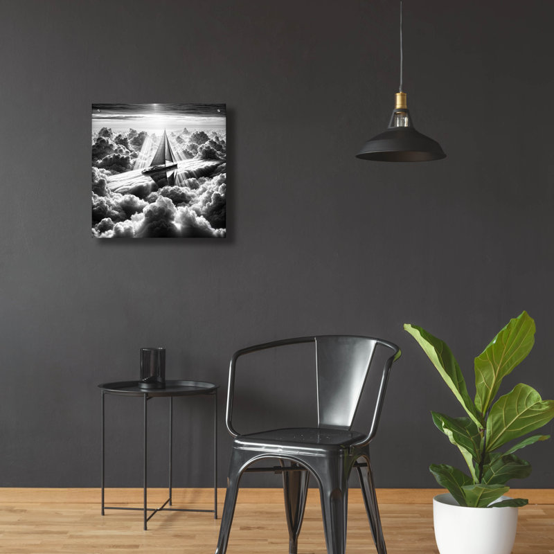  «Dream Sail B & w 2» par Rey Klimt, art mural en verre acrylique, 24 po x 24 po