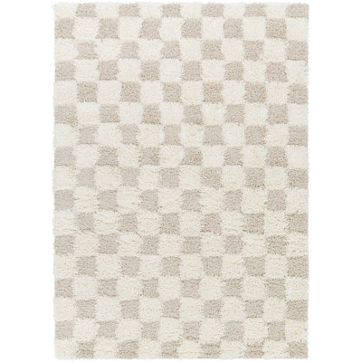 Molly Checkered Machine Woven Polypropylene Area Rug in Cream/Light Beige