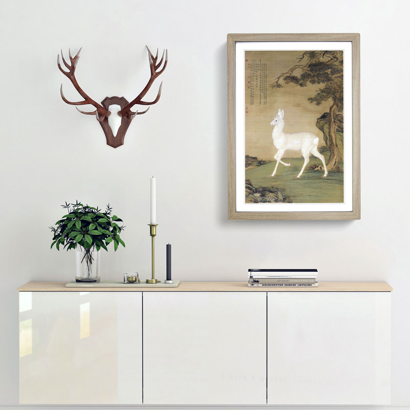 Roe Deer by Lang Shining - Picture Frame Painting Print, 48cm H x 36cm W x 2cm D, Oak Framed
