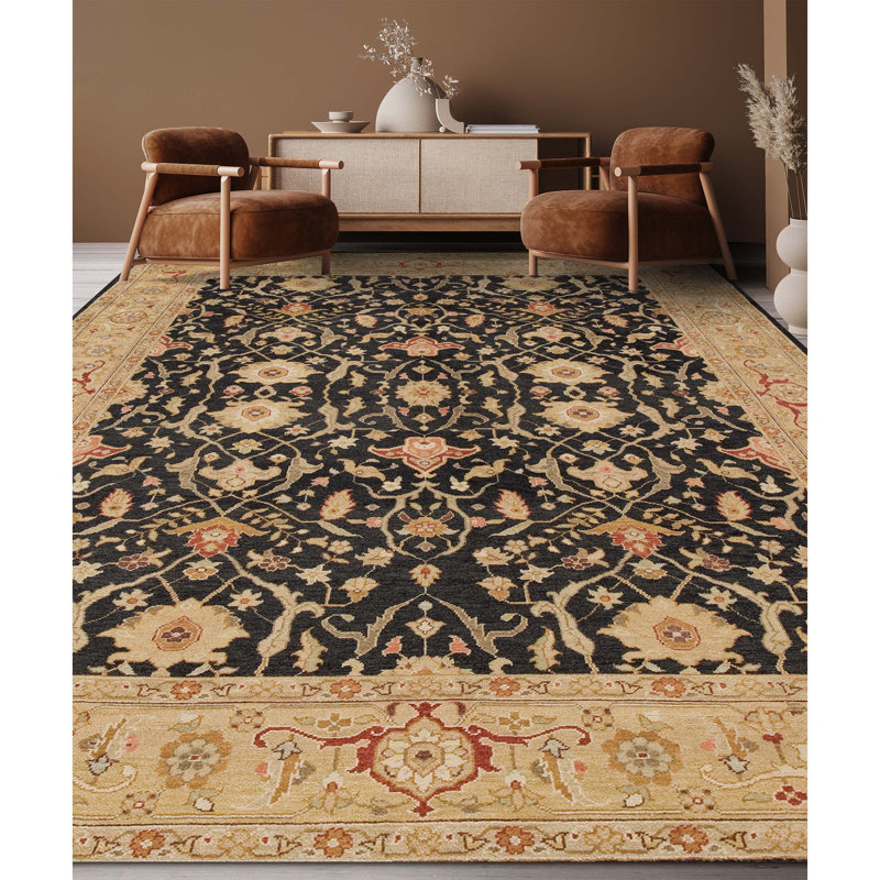 Wool Oriental Area Rug in Black/Brown/Red, Rectangle 12' x 15'