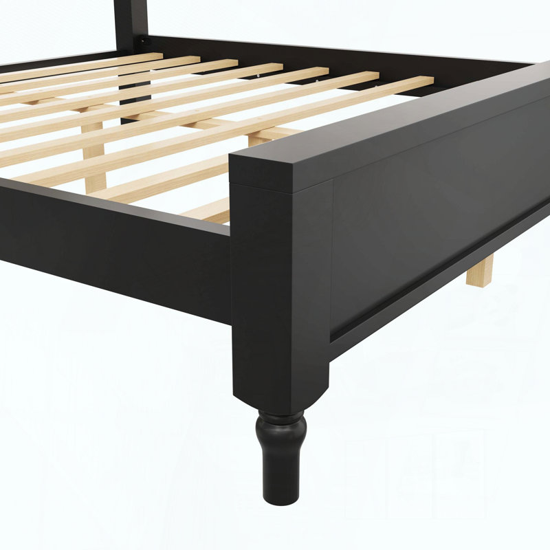 Grand lit plateforme en bois avec tête de lit tapissier, Grand lit, Beige/noir
