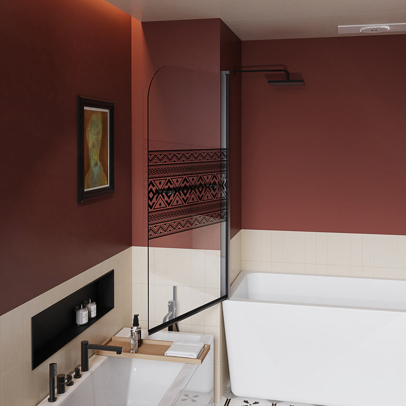 Porte de douche en verre trempé de style bohémien l 32 po x H 55 po avec poignée en acier inoxydable, conception sans cadre pour les salles de bain modernes