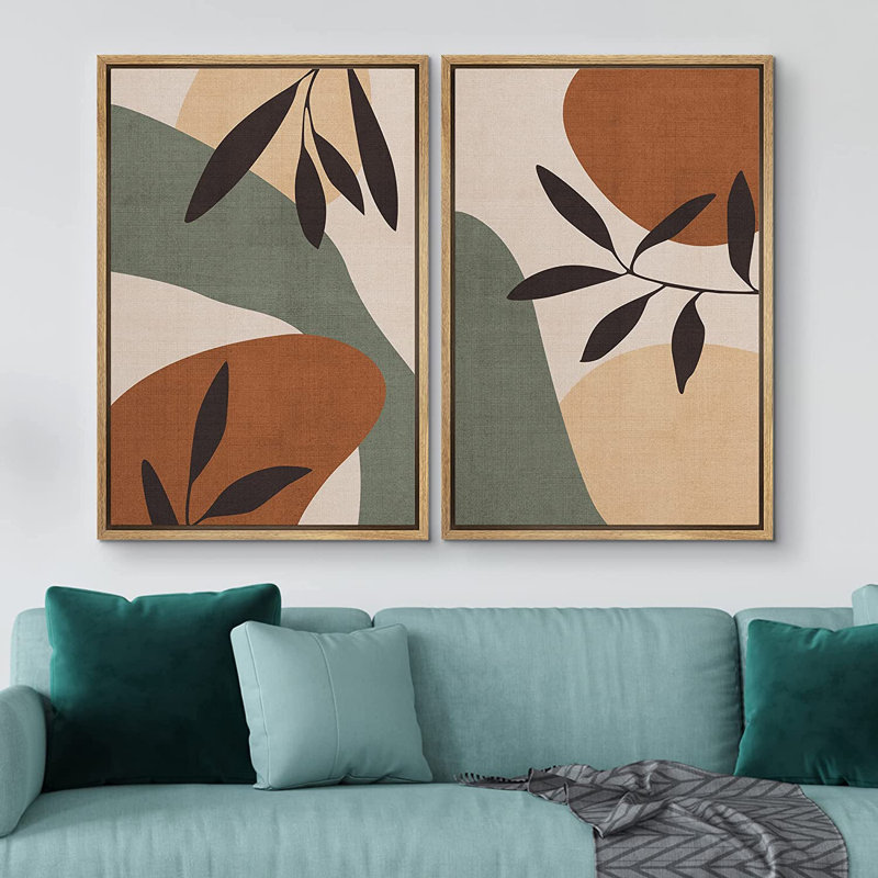 Mid-Century Shape Mid-Century Polygon Landscape Forest Plant - 2 pièces, H 36 po x l 48 po x P 1,5 po, Encadré naturel