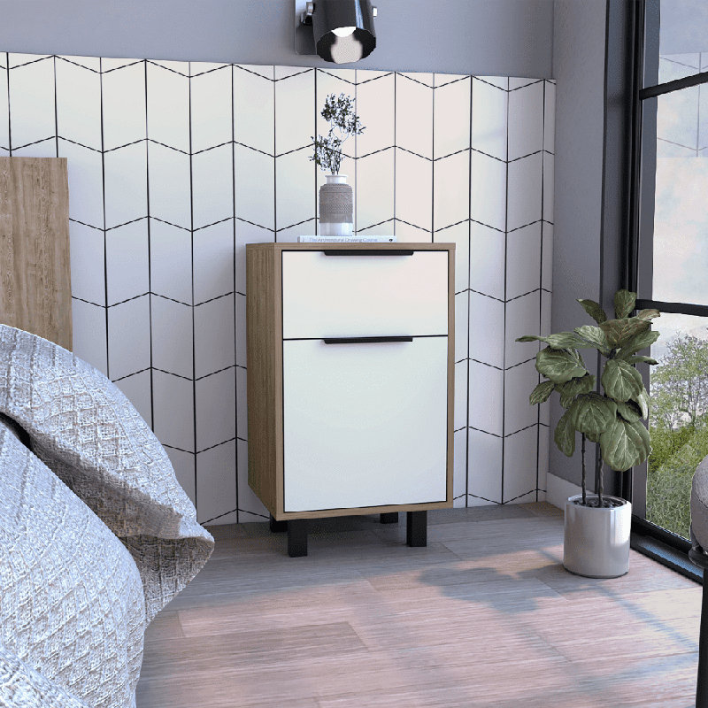 Kylia 41.2cm W Manufactured Wood Bedside Table, Natural/White