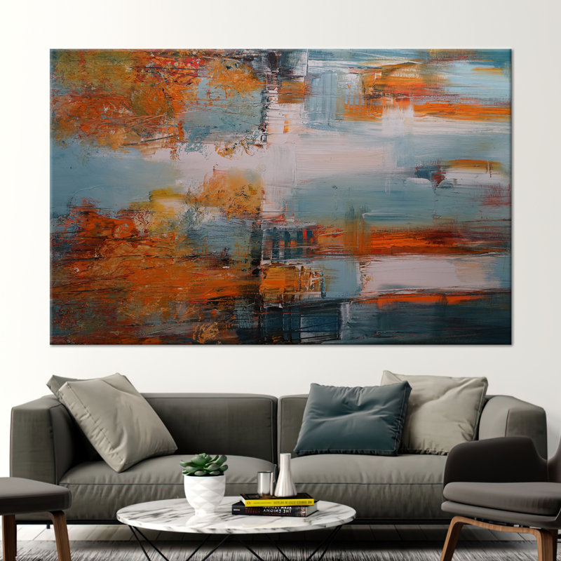 Automne, paysage abstrait, art moderne sur toile - arbres vibrants et couleurs murales d'automne, H 35 po x l 59 po