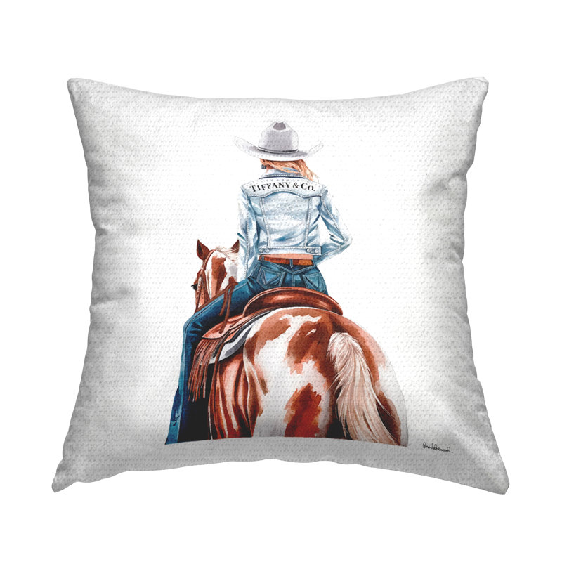 Coussin d'extérieur Mod Cowgirl on Horse par Amanda Greenwood
