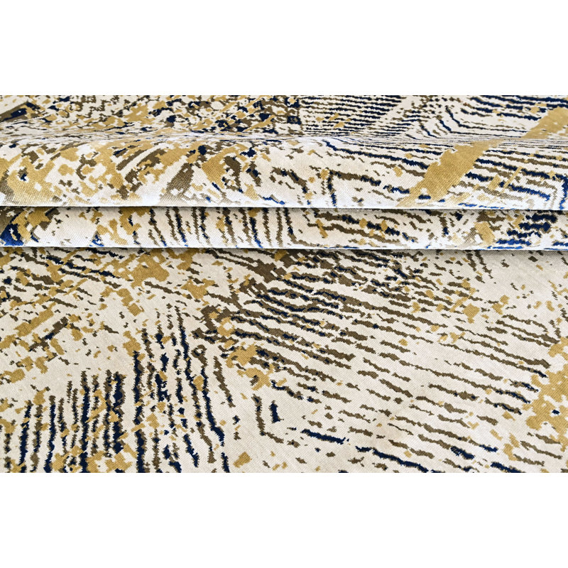 Tapis beige abstrait en laine 8 pi 10 po x 11 pi 10 po