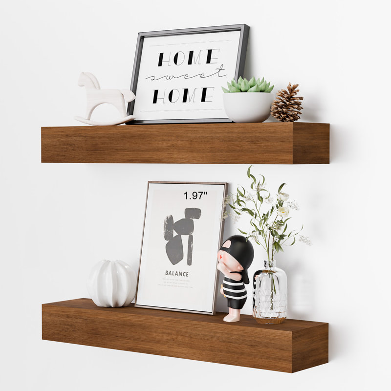 Set of 4 Wooden Floating Wall Shelves for Bathroom, Kitchen, Living Room, 1.97" H x 16.14" W x 3.94" D