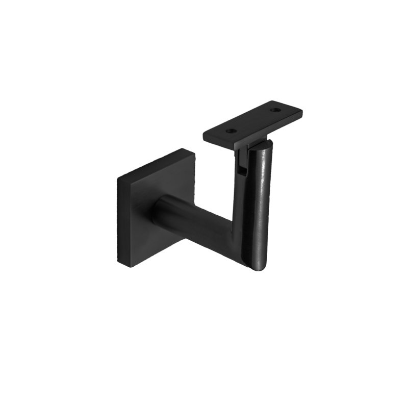 Concrete Mount Handrail Bracket with Square Rose and Flat Plate, Satin Black
