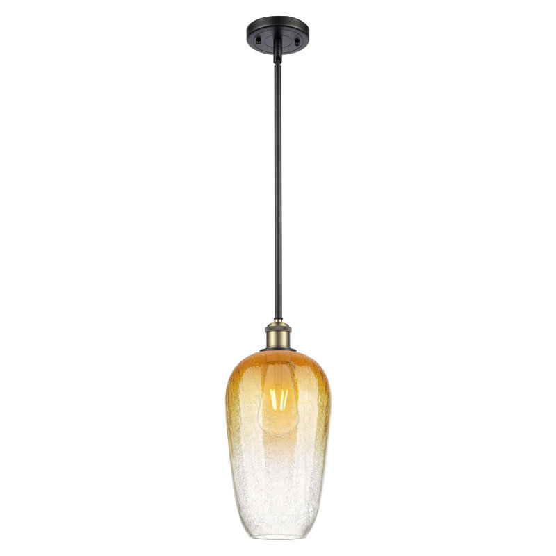 Mini-luminaire suspendu à tige 1 lumière 7 "Ballston - Caroline, Ambre, Laiton antique noir