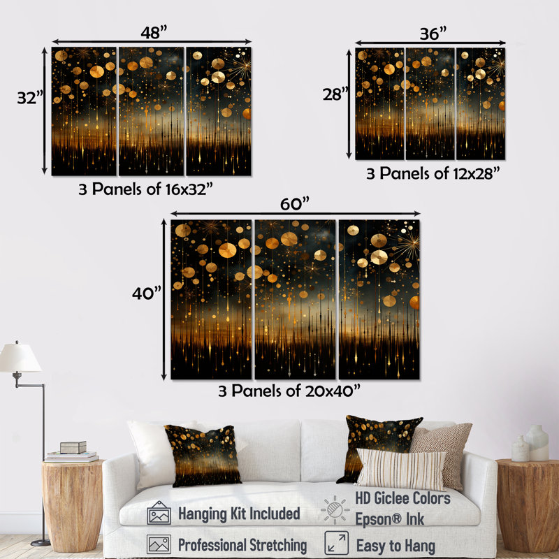 Or et noir, feux d'artifice élégants - Art mural, Toile tendue, H 40 po x l 60 po x P 1 po