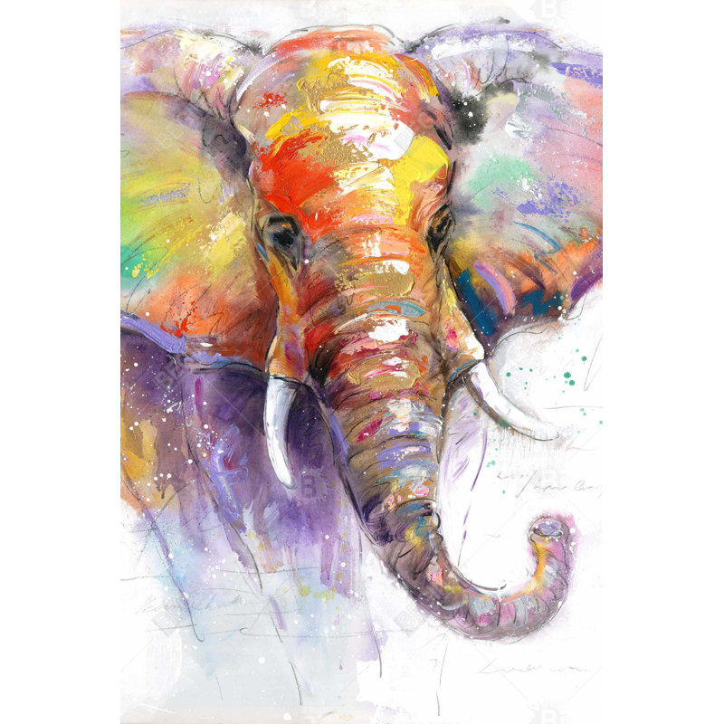 «Beautiful and Colorful Elephant - Mauve», art sur toile