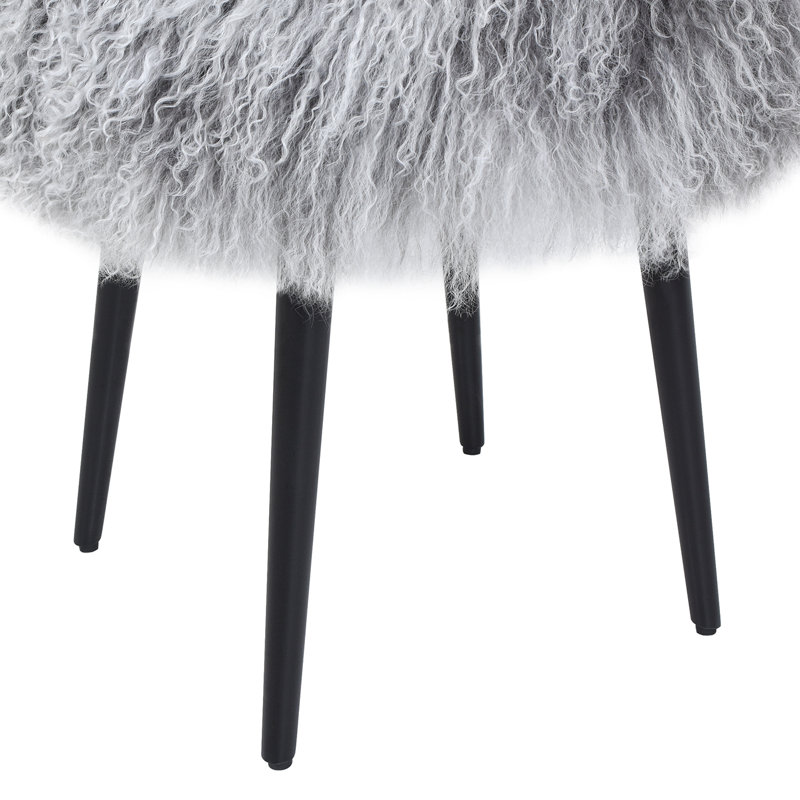 Stanny Upholstered Ottoman, Gray Genuine Fur