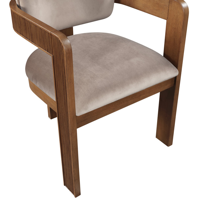 Chaise rembourrée Sacha Frink, Velours taupe, Brun noyer