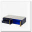 Table basse rectangulaire avec 2 portes de rangement en verre, 4 tiroirs, pieds en métal doré
