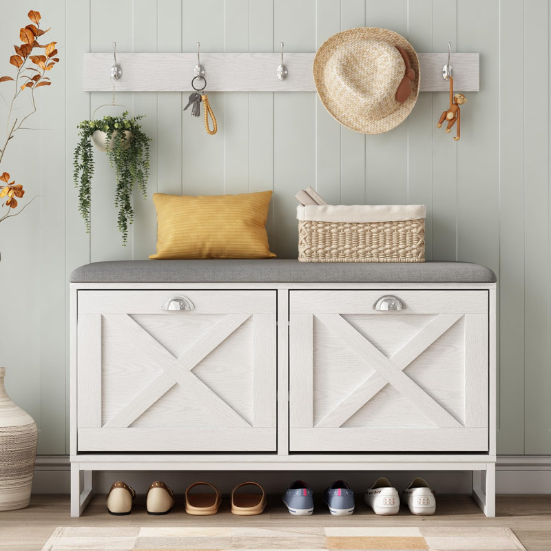 Banc de rangement 12 paires de chaussures, Blanc
