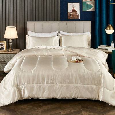 Satin Comforter Set King Silk Like Satin Bedding Set Luxury Hotel Silky Bed Home Deocr Sexy Silky Down Comforter Beige Bed Sets 3 Pcs