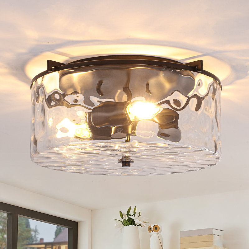 Plafonnier semi-encastré 3 lumières avec verre ondulé, Noir mat