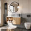 Meuble-lavabo flottant en L avec lavabo en résine intégré et rangement à fermeture en douceur-180462887