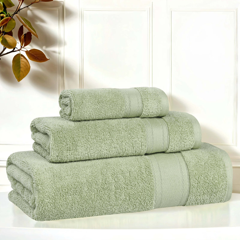 Coton absorbant doux Belmont, Vert, Ensemble 3 serviettes de bain