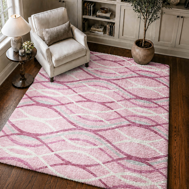 Tapis Dream Shag Waves ADS757, lavable à la machine, de qualité supérieure, Pink, 8' x 10'