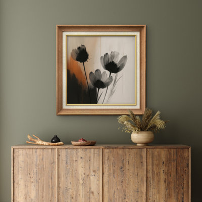 Art mural encadré de qualité supérieure - imprimé floral abstrait rétro pour la décoration de chambre à coucher - 26 po x 36 po
