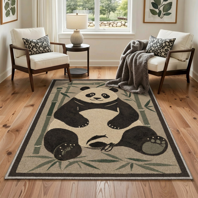 Tapis ivoire / noir à motif animal lavable à la machine avec envers antidérapant, Rectangle 6 pi x 9 pi