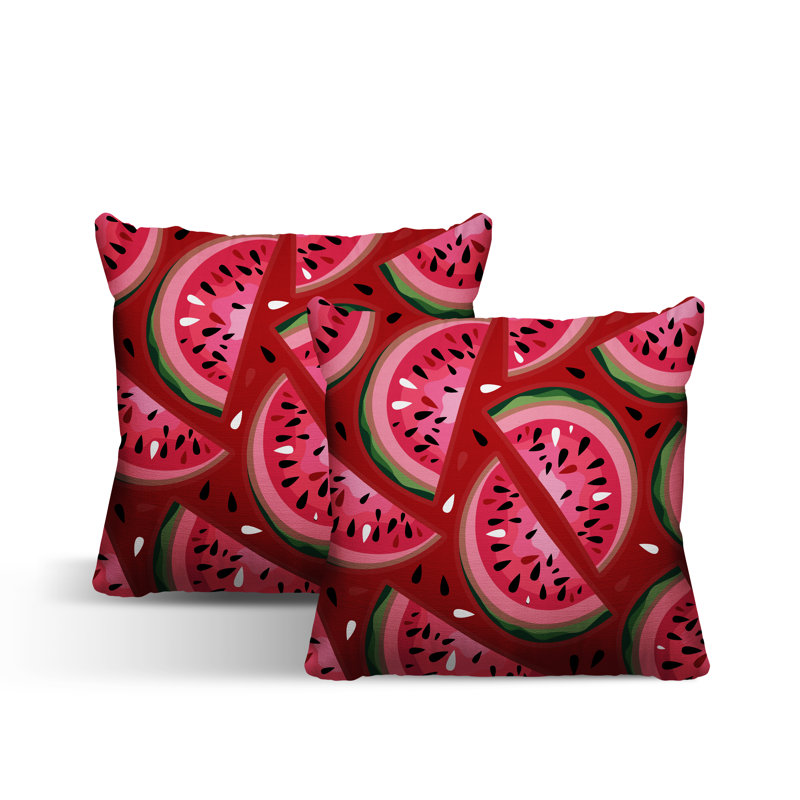 Oreiller carré intérieur / extérieur Yumelon Watermelon, L 19 po x H 19 po, Rouge