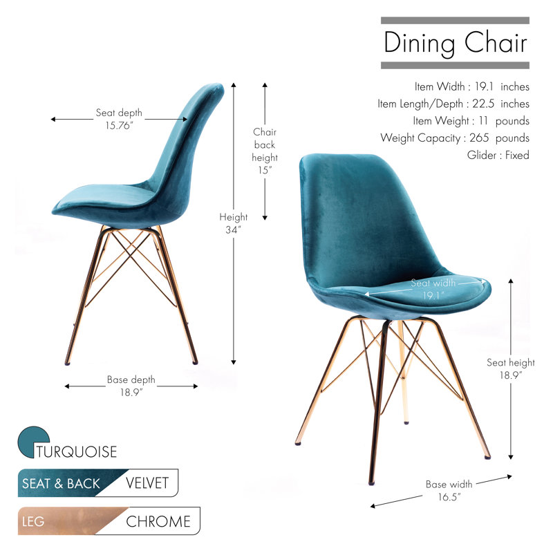 Chaise d'appoint rembourrée en velours Lougenia, Turquoise