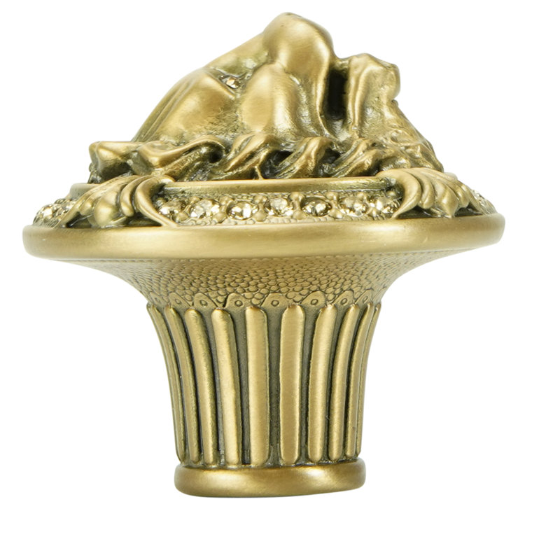 LION IN WINTER KNOB; DECORATED WITH SWAROVSKI® LT SMOKE TOPAZ CRYSTALS; MUSEUM GOLD PLATE