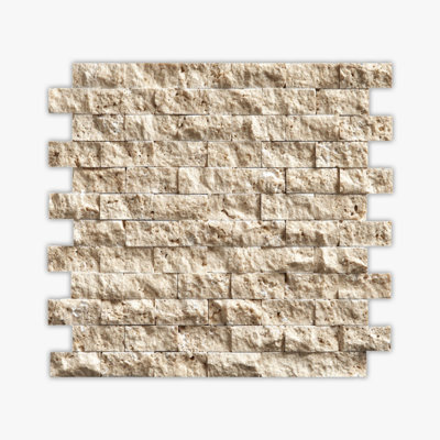 Ivory Splitface 1x2 Brick Travertine Mosaic