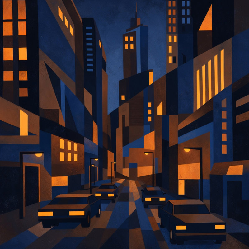 Housses de couette Urban Cityscape Illustration, Grand lit, Dark Navy Blue and Bright Amber