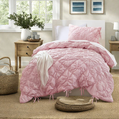 Cozy Twin Bedding Sets, Pink Microfiber Floral Shabby Chic For Home