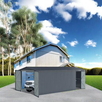 10X20 Ft Outdoor Storage Shed, Walk-In Galvanized Steel Shed With Slope Roof, Ventilation, Lockable Doors, Reinforced Steel Trusses For Better Wind & Snow Resistance