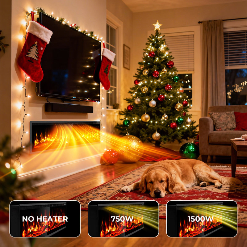 Narrow Bezel WiFi Smart Fireplace Recessed & Wall Mounted, Linear Fireplace w/App, Remote Control, Adjustable Temperature, Log Flame Option