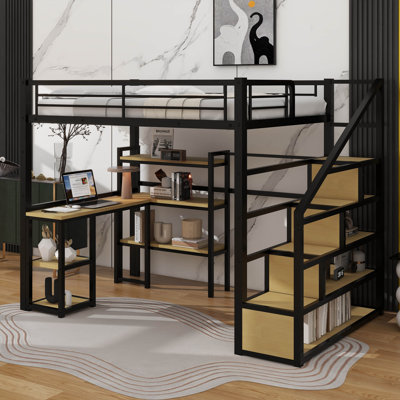Full-Sized Metal Loft Bed Including Staircase For Easy Access