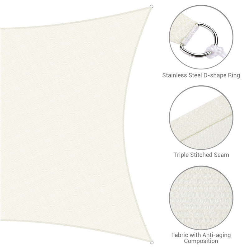 Off-White HDPE Rectangle Sun Shade Sail for Patio, 16' x 20'