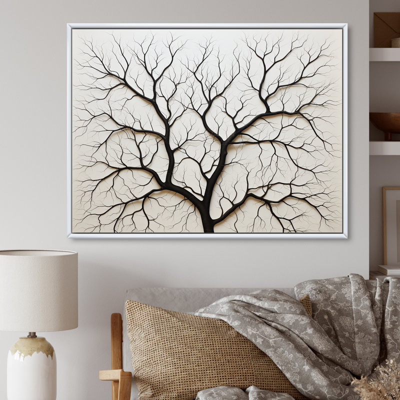 Arbre de minimalisme américain, impression sur toile, Cadre flottant blanc, H 30 po x l 40 po x P 1,5 po