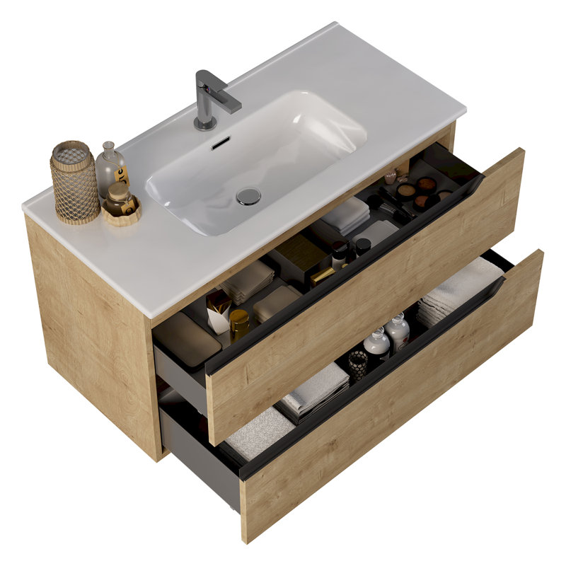 Meuble-lavabo simple 40 po Arden, Blonde Wood, 40", White