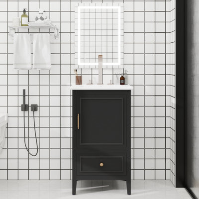 Meuble-lavabo de 20 po avec lavabo, armoire de salle de bain avec porte, tablette de porte et patins réglables, tiroir