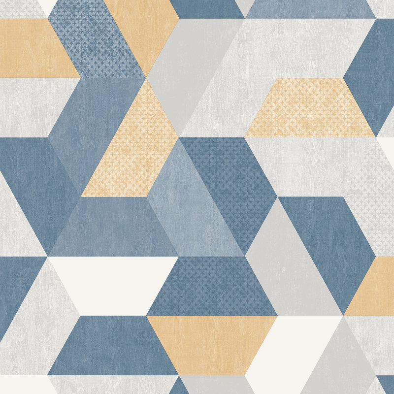 Papier peint géométrique jaune et bleu Loft, Jaune