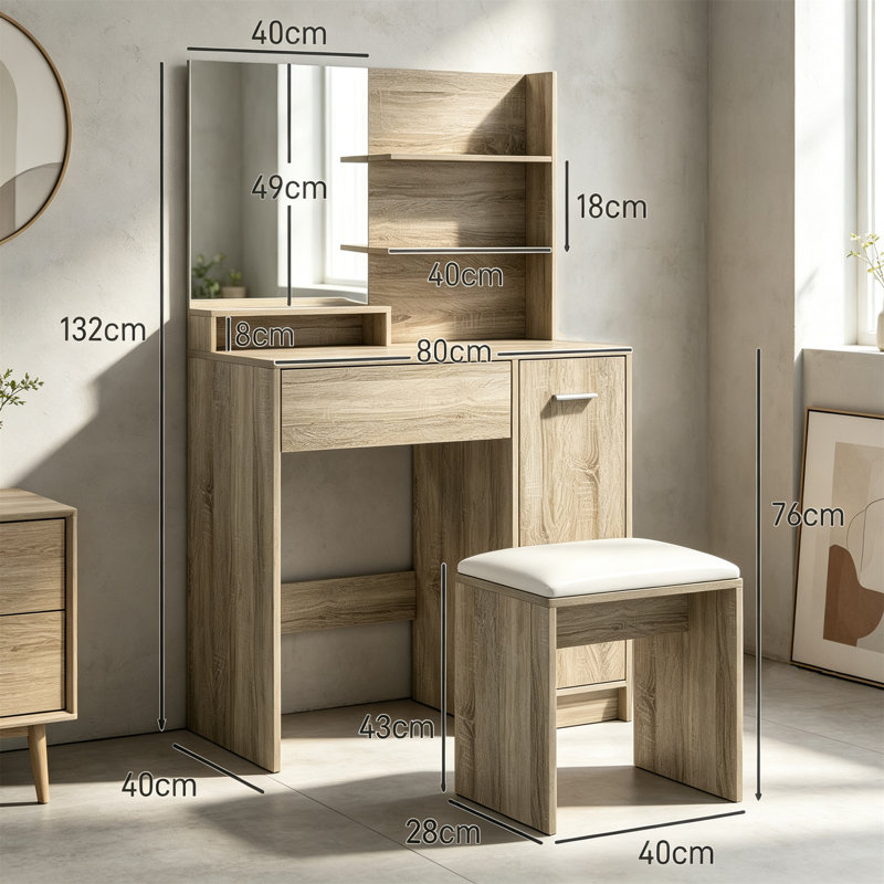 80 cm W Chest of Drawers, Natural wood finish