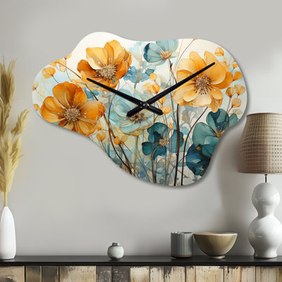 Horloge murale en métal bleu sarcelle Botanical Fragments I - Botanicals Cloud, horloge murale asymétrique